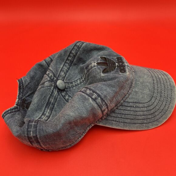 Adidas Trefoil Logo Retro Floppy Hat Baseball Cap Acid Wash Blue Denim Strapback - Picture 2 of 5